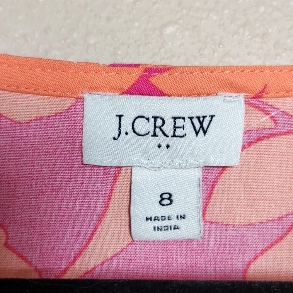 JCrew Pink Orange Tropical Floral Tiered Midi Boho V-Neck Vacation Dress Size 8 - Picture 5 of 8